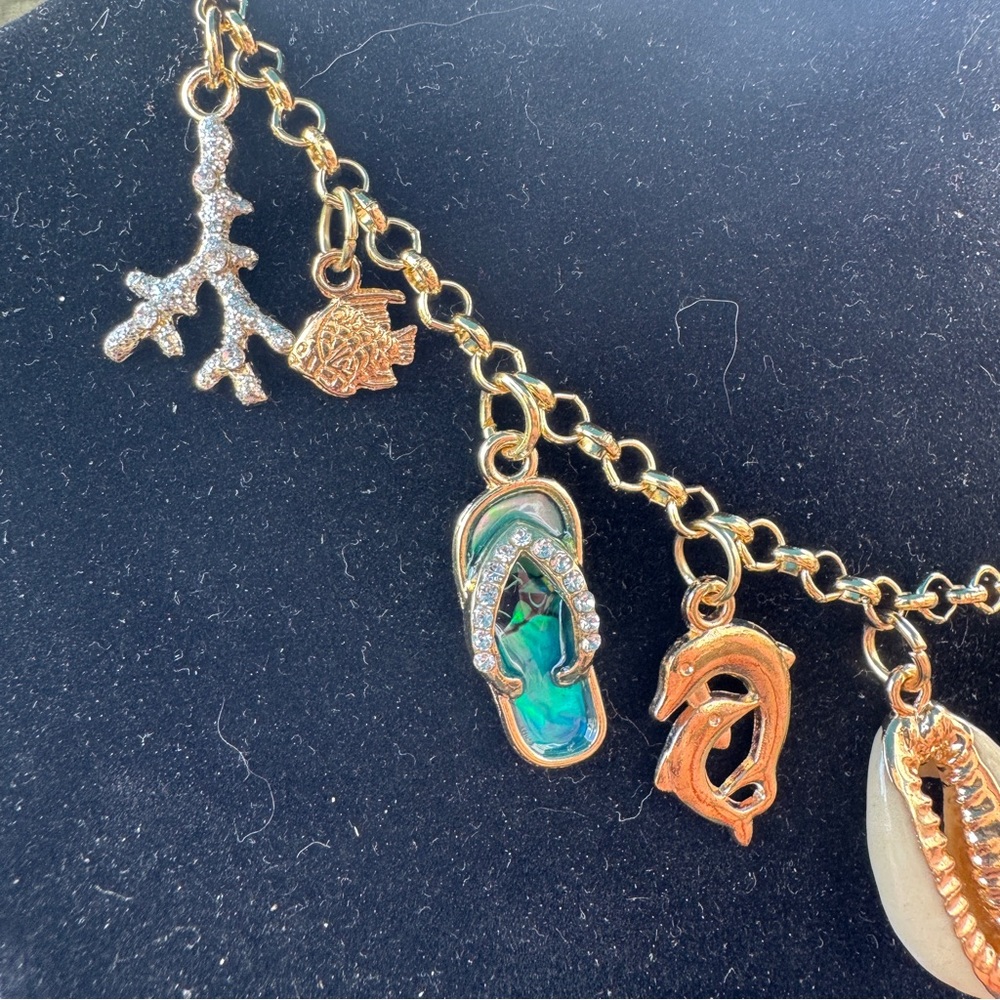 Handmade Ocean/Beach Themed Adjustable Charm Bracelet/ Anklet - Picture 3 of 7